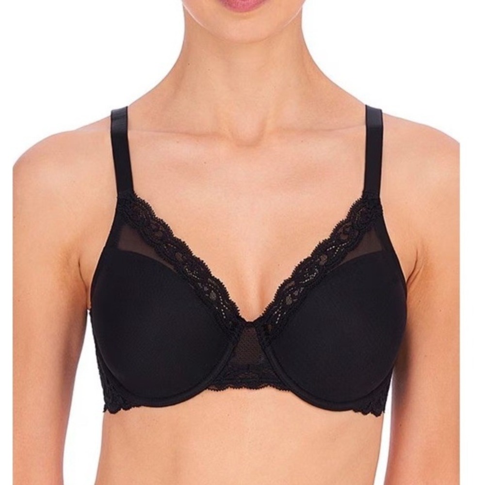 NATORI Feathers Contour Plunge‎ 730023 34DD Black Underwire BRA Padded Lace